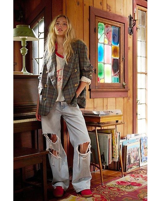 Free People Multicolor Dean Double-Breasted Blazer Jacket