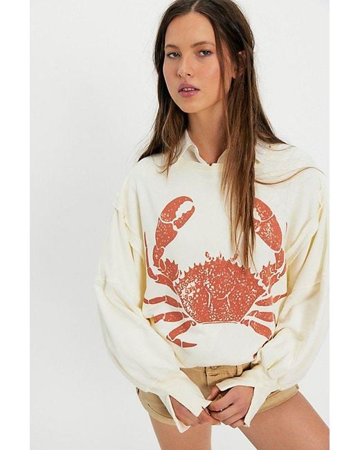 Free People White Graphic Camden Pullover