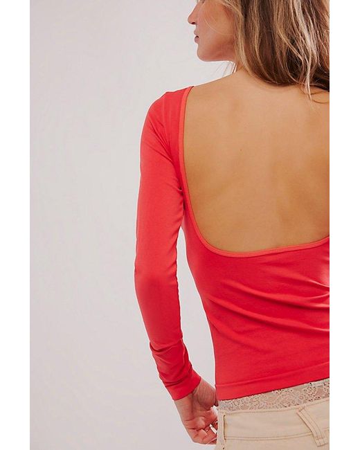 Free People Red Low-back Seamless Long Sleeve