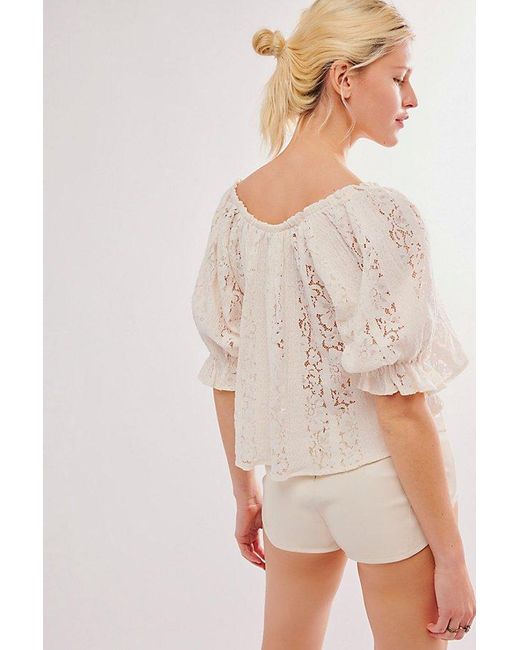 Free People White Stacey Lace Top