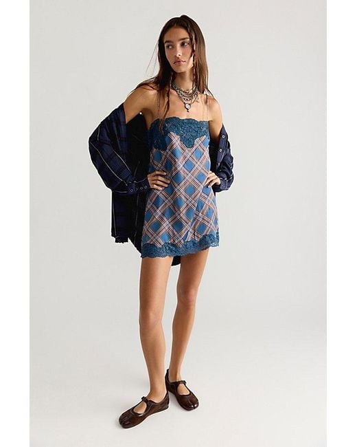 Free People Blue Canal Street Plaid Slip Dress Set