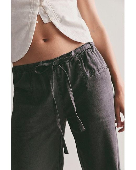 Free People Black Break The Ice Linen Slouch Flare Pants