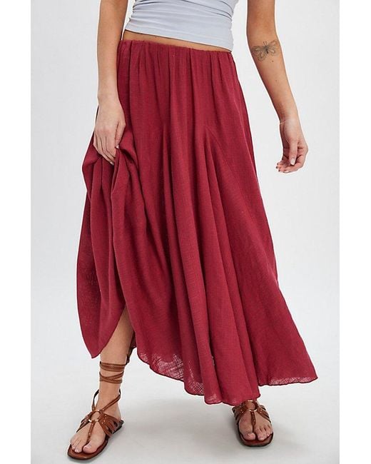 Free People Madras That Solid Linen Maxi Skirt in Red | Lyst