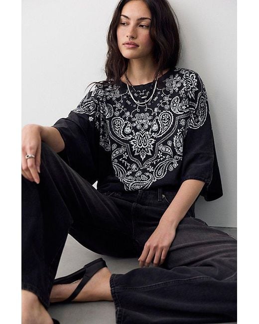 Free People Black Heirloom Printed Tee