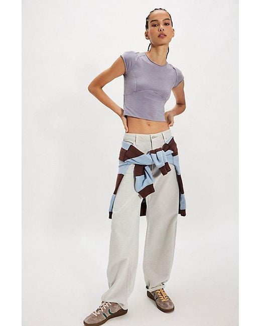Free People Gray Protagonist Cropped Cap Sleeve Tee