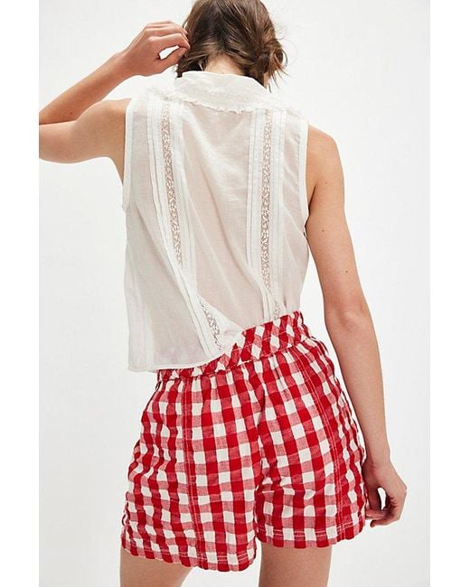 Free People Red Get Free Seersucker Pull-On Shorts
