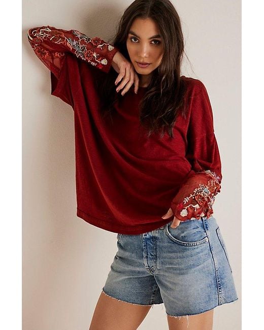 Free People Red Gardener Tee At In Empress Rock, Size: Small
