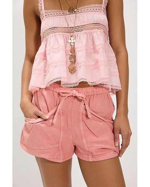Free People Pink Good Fortune Solid Cotton-Linen Shorts
