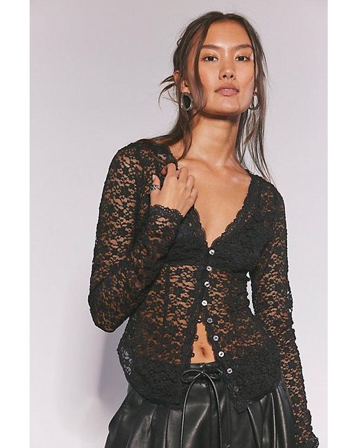 Free People Black Lara Lace Top