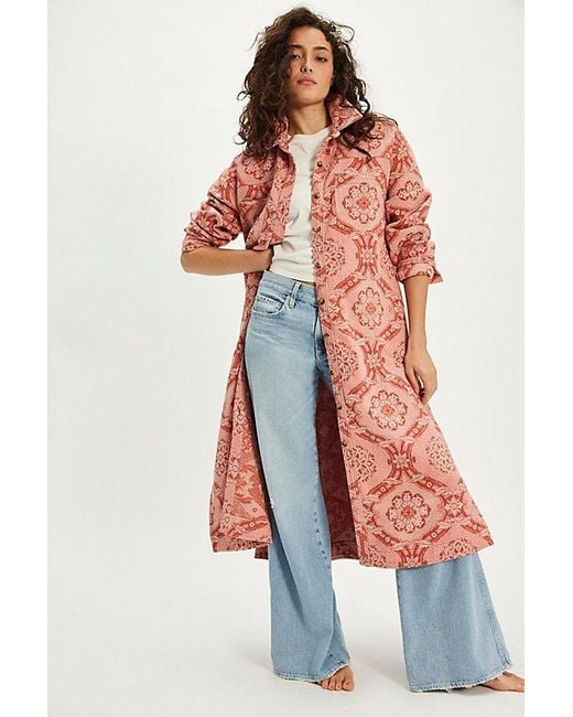 Free People Multicolor Brick Lane Jacquard Maxi Shirt Jacket Top