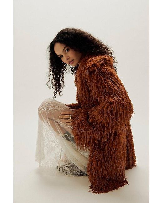 Free People Brown Fluttering Heart Faux Fur Jacket