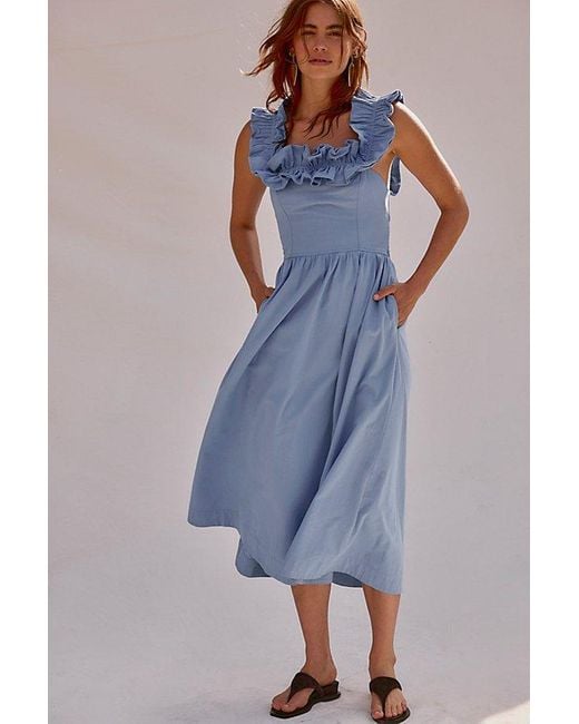 Free People Blue Ruffle It Up Midi