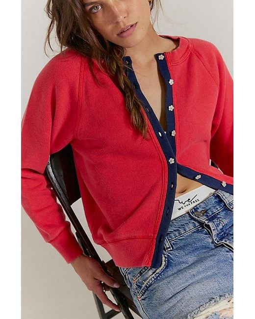 Free People Red Junior Solid Sweatshirt Cardi