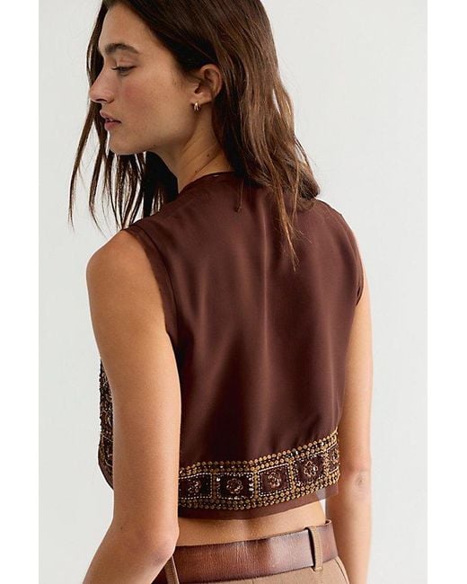 Free People Brown Sun Kissed Embellished Vest Jacket