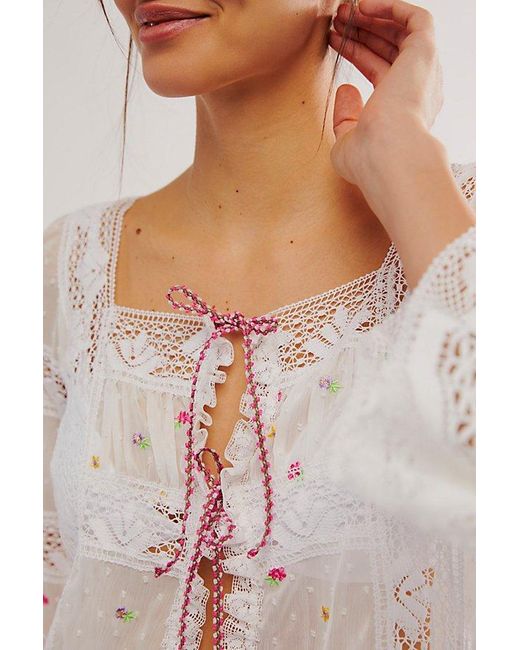 Anna Sui White Arcadia Blossom Lace Top