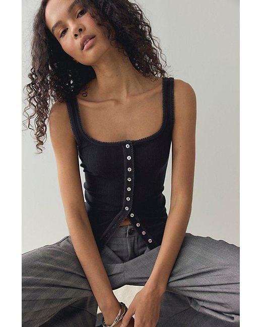 Intimately By Free People Black End Game Pointelle Tank Top