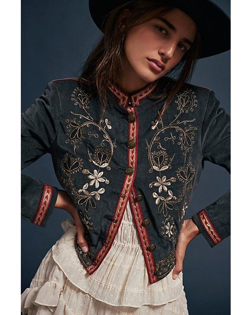 Free People Black Abby Band Jacket At In Phantom, Size: Small