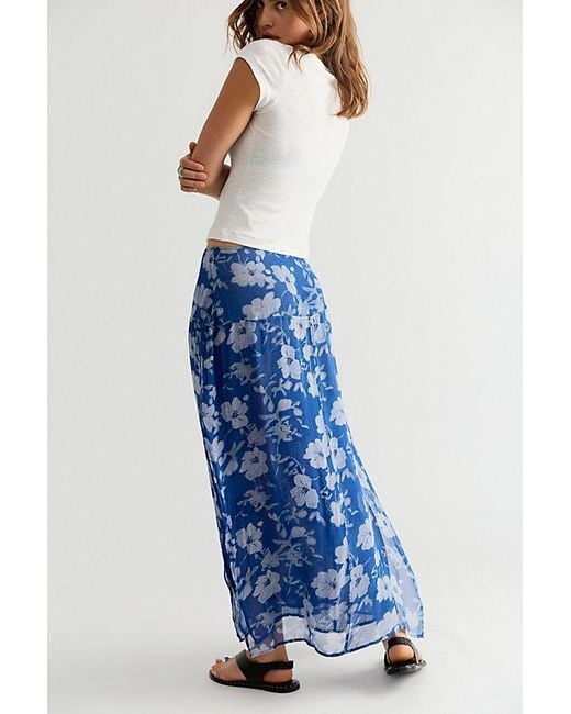 Free People Blue Karis Crinkle Midi Skirt