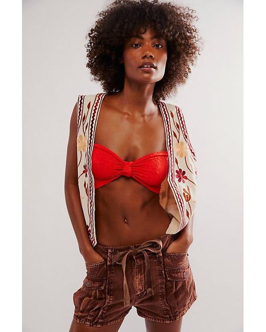 Intimately By Free People Red Floral Frills Knotted Bandeau