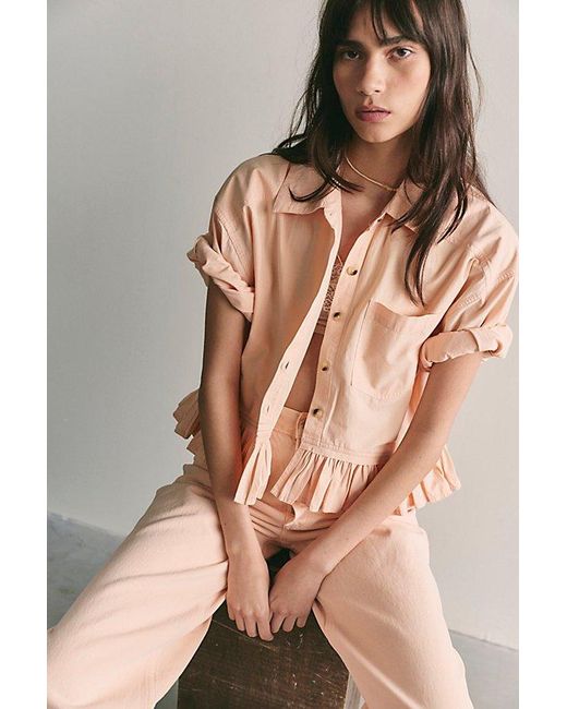 Free People Brown Bailey Solid Shirt
