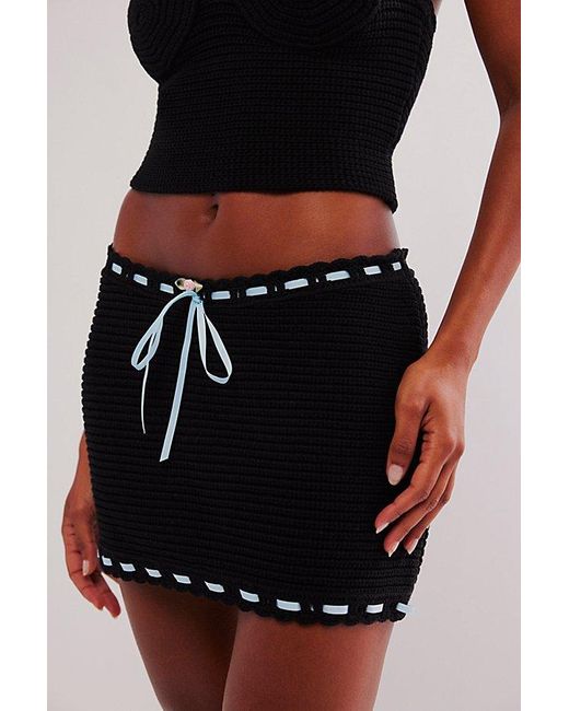 For Love & Lemons Black Kelsey Crochet Mini Skirt