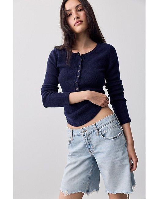 Free People Blue Hudson Solid Cashmere Henley