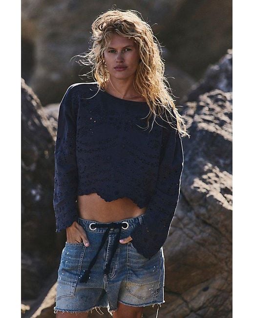 Free People Blue Iris Embroidered Sweatshirt