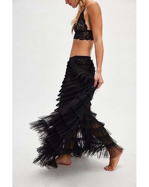 Free People Black Return Of The Ruffle Maxi Slip Skirt