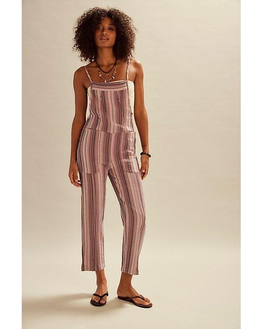 Free People Natural Freya Stripe Overalls