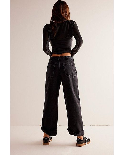 Free People Black Palmer Cuffed Jeans At Free People In Outerspace, Size: 27