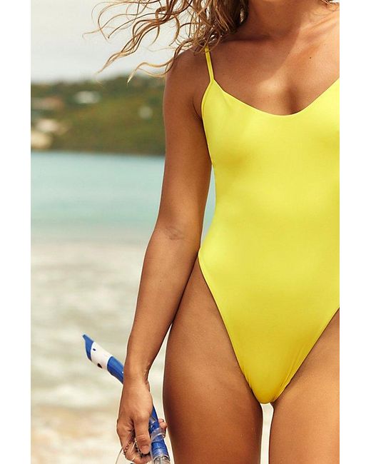 Toast Yellow Solid High Cut One-Piece Swimsuit