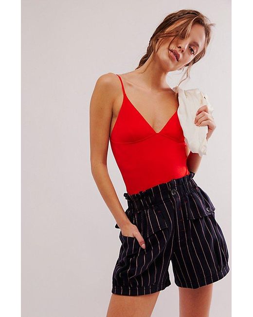Free People Red Effie Striped Shorts