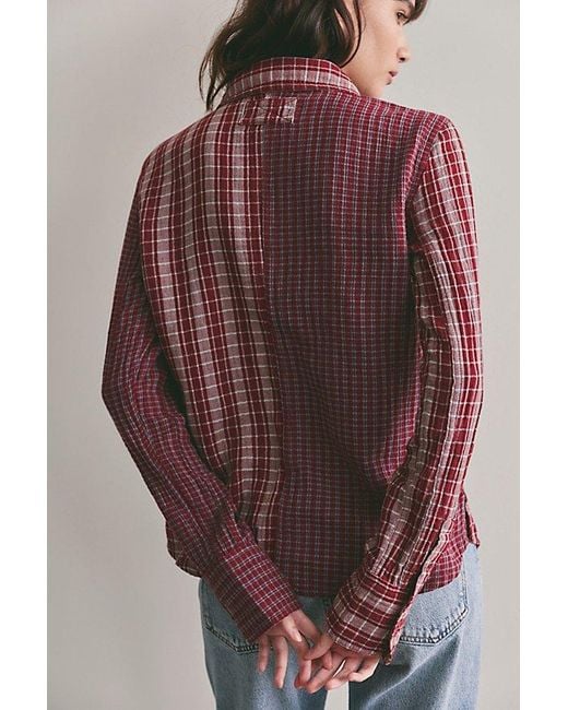 Free People Red Benny Slim Plaid Button-Down