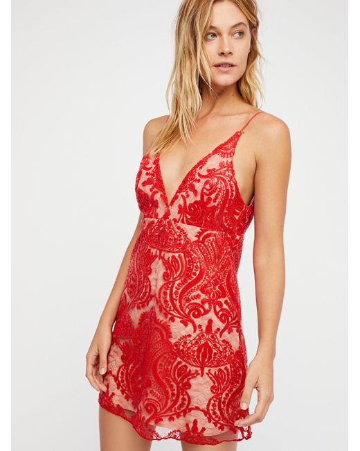 Free People Red Night Shimmers Mini Dress