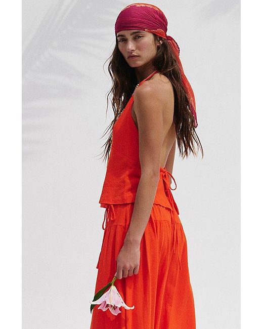free-est Red Sandshell Linen Skirt Set By