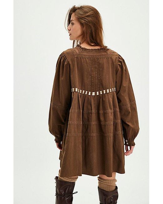 Free People Brown Tea Time Mini Dress