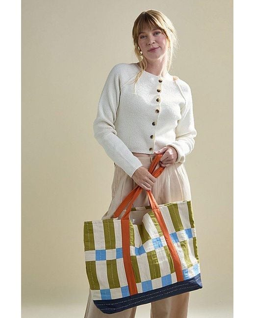 Anchal Blue Checkered Tote