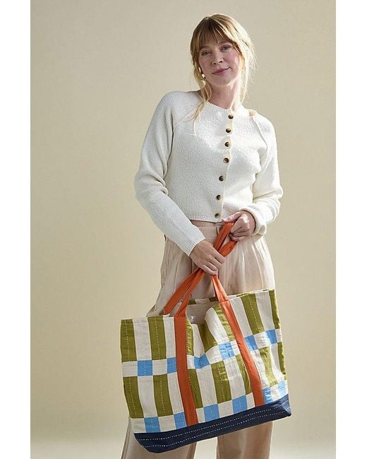 Anchal Blue Checkered Tote