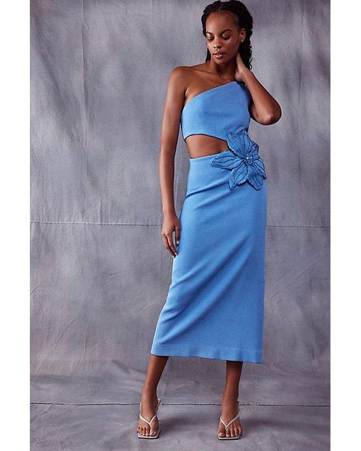 PATBO Blue Flower Applique Midi Dress