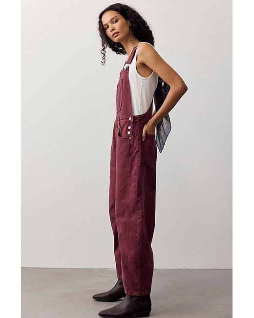Free People Red We The Free Good Luck Barrel Overalls