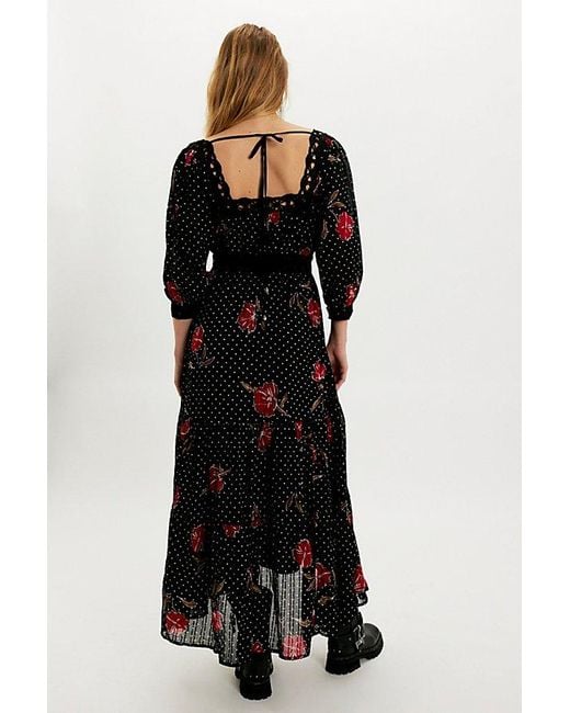 Free People Black Morning Meadows Long-Sleeve Maxi Dress
