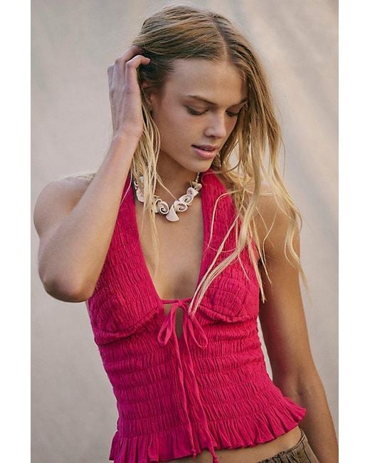 free-est Red Khloe Smocked Halter Top By