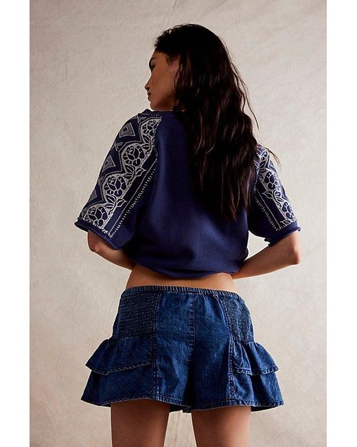 Free People Blue We The Free Alani Pull-On Chambray Shorts