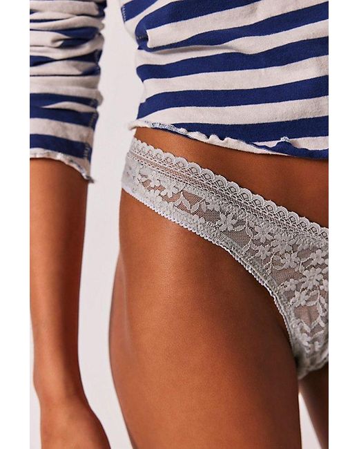 Free People Blue High Cut Daisy Lace Thong Undies