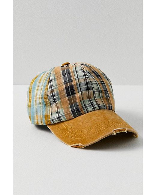 Free People Multicolor Crossroads Mixed Plaid Baseball Hat At In Camel Combo