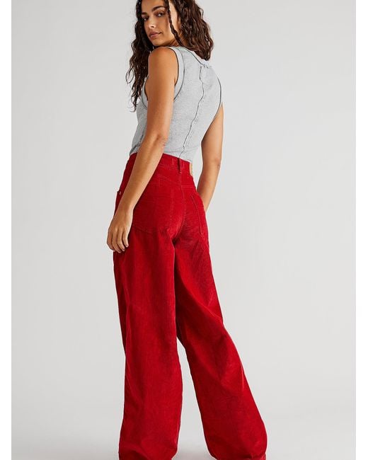 Free People Denim Crvy Gia Cord Wide-leg Jeans in Red | Lyst