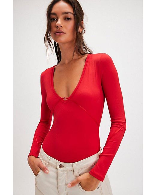 Intimately By Free People Red Victoria Plunge Bodysuit