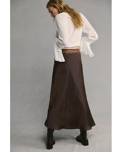 Free People Brown Valeria Midi Slip Skirt