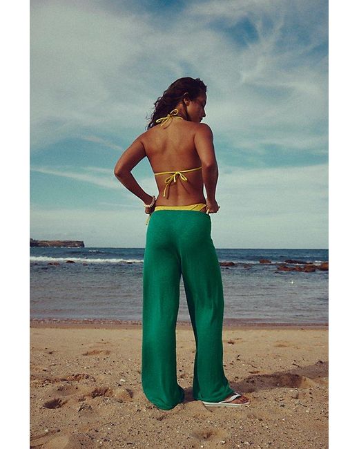 free-est Blue Avalon Cotton-Linen Sweater Pants By