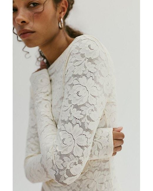 Intimately By Free People Brown Smooth Talking Lace Long Sleeve Top By